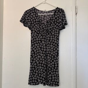 Pink Rose 90s Style Daisy Print Mini Dress Black & White Floral Small